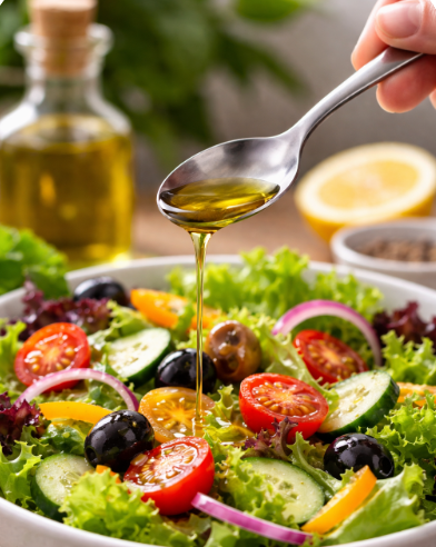 Olio extravergine di oliva su insalata